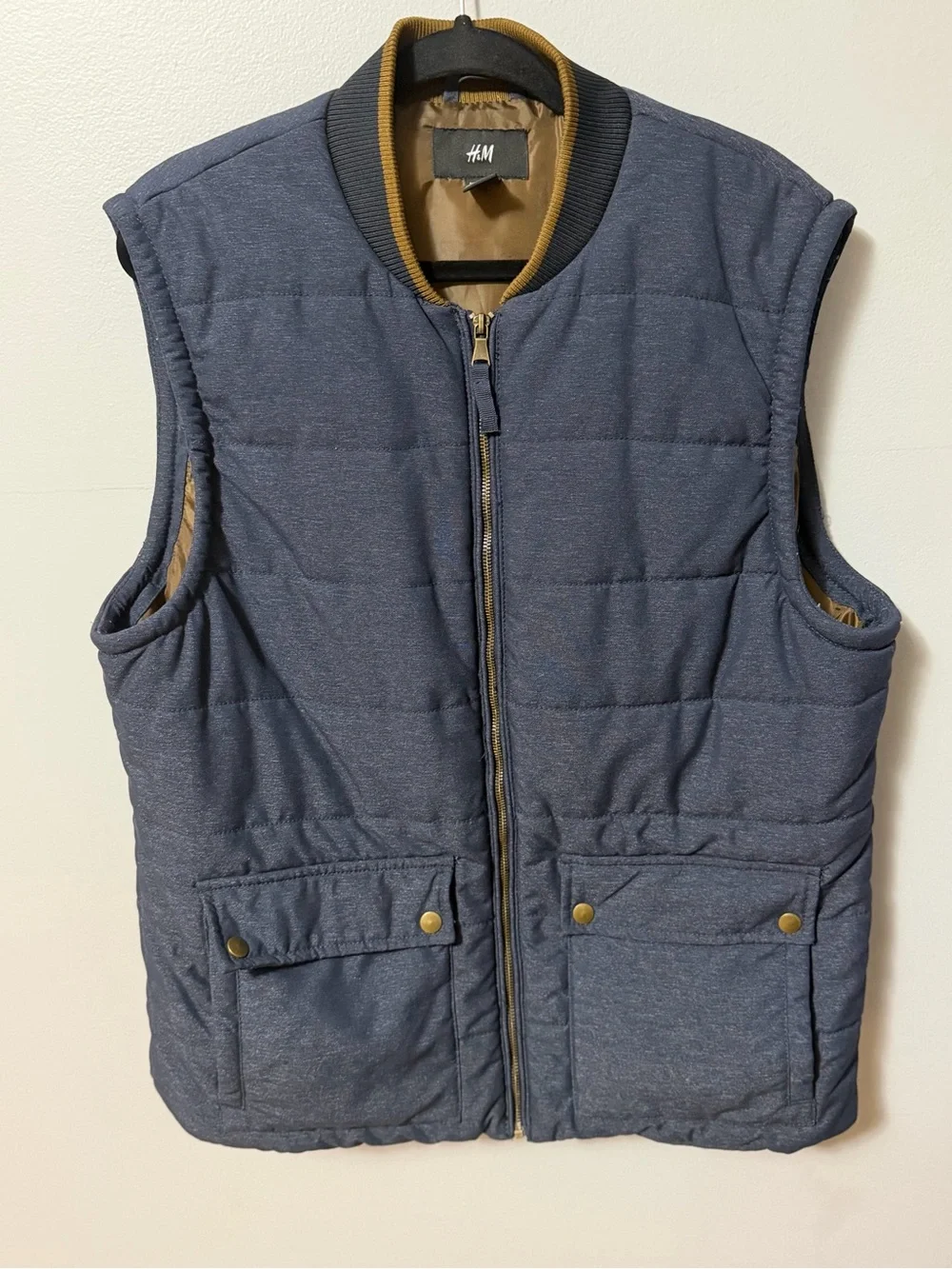 H&M Men’s XL 46R Blue Quilted Utility Vest Full Zip Puffer